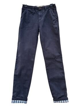 Rose Pistol Kids Boys 14 Navy Blue Chino Pants Plaid Cuff Straight Leg Preppy